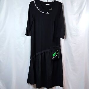 Sirus Black "Amore" Dress with Green Accents Size 14